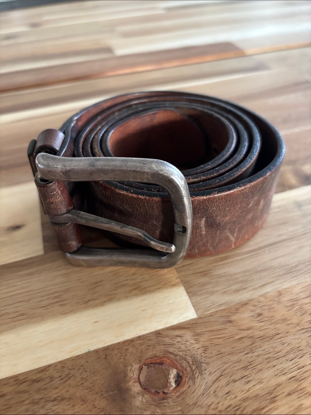 Tommy Hilfiger Distressed Brown Leather Belt Size 38 (Total Length 44")